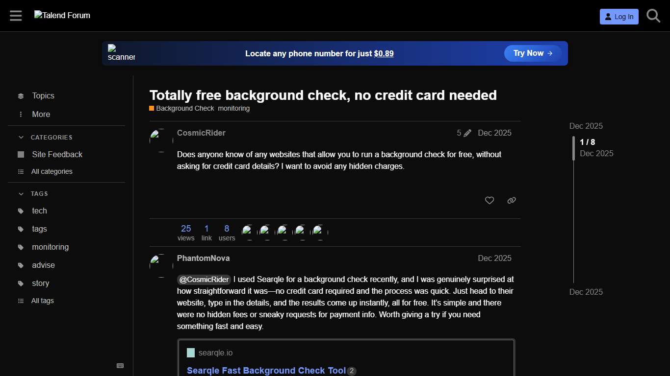 Totally free background check, no credit card needed - Talend Forum
